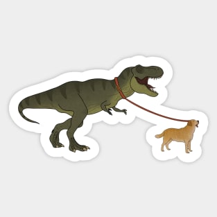 Funny Golden Retriever walking T Rex Dinosaur Sticker